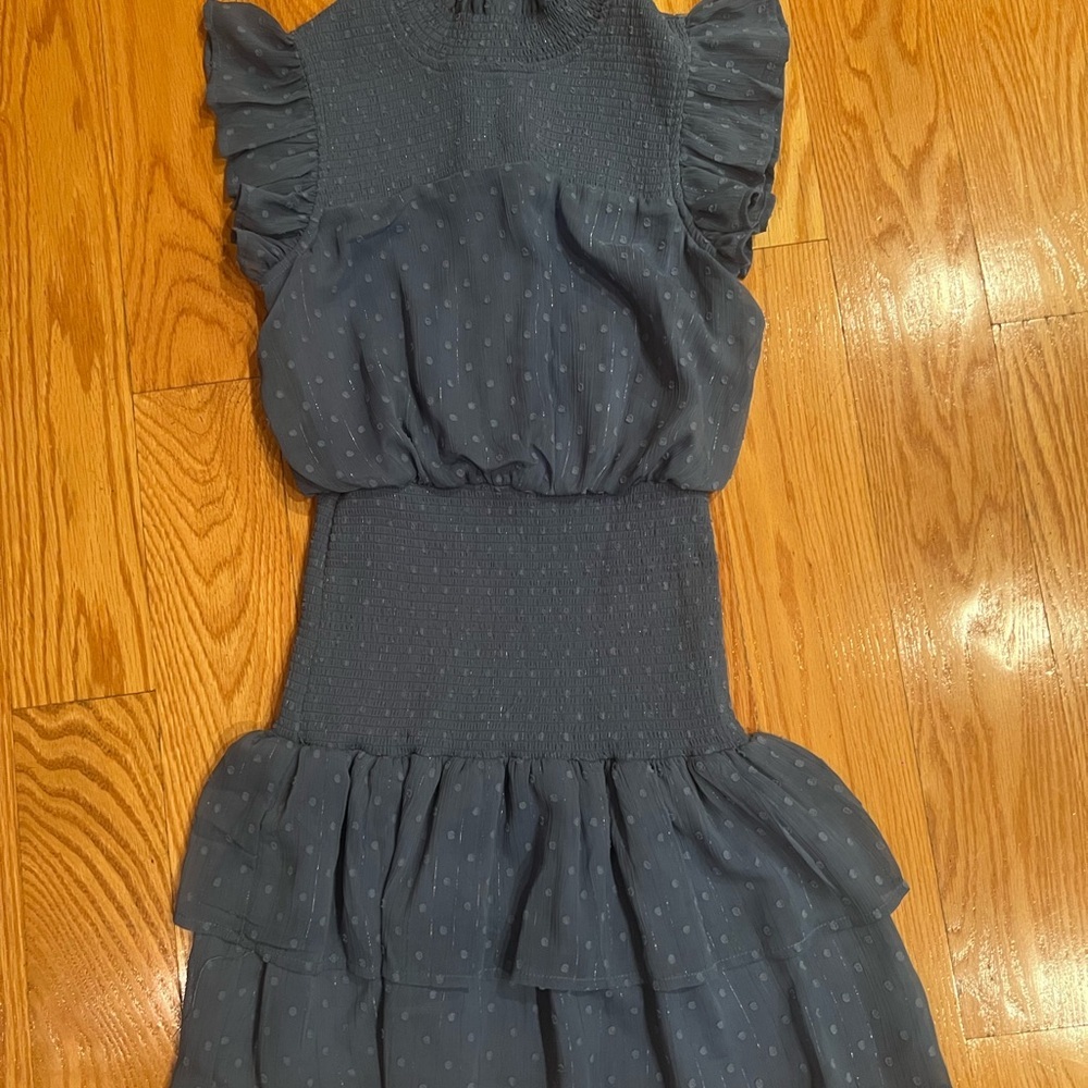 Aqua ruffle short sleeve Blue mini Dress - Picture 3 of 5